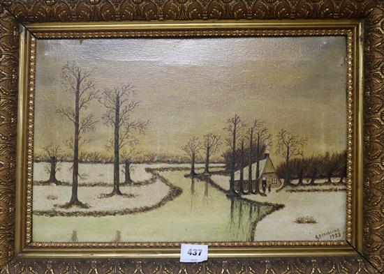 G. Beverling, oil on canvas, winter scene, signed and dated 1973 31 x 47cm.
